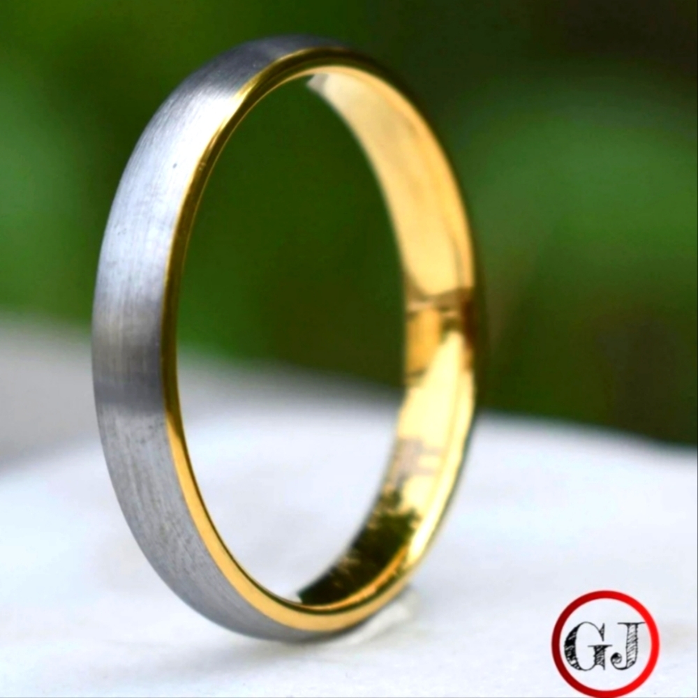 Tungsten Ring 4mm Brushed Silver Yellow Gold Size 9 5